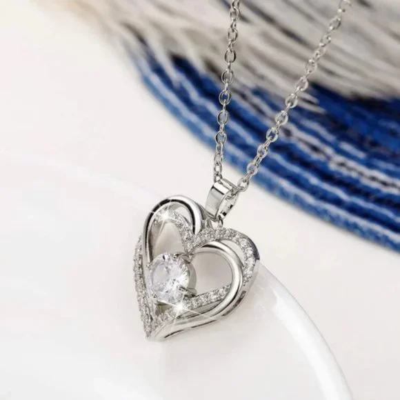 Cubic Zirconia Heart Pendant Necklace for Women Wedding Party